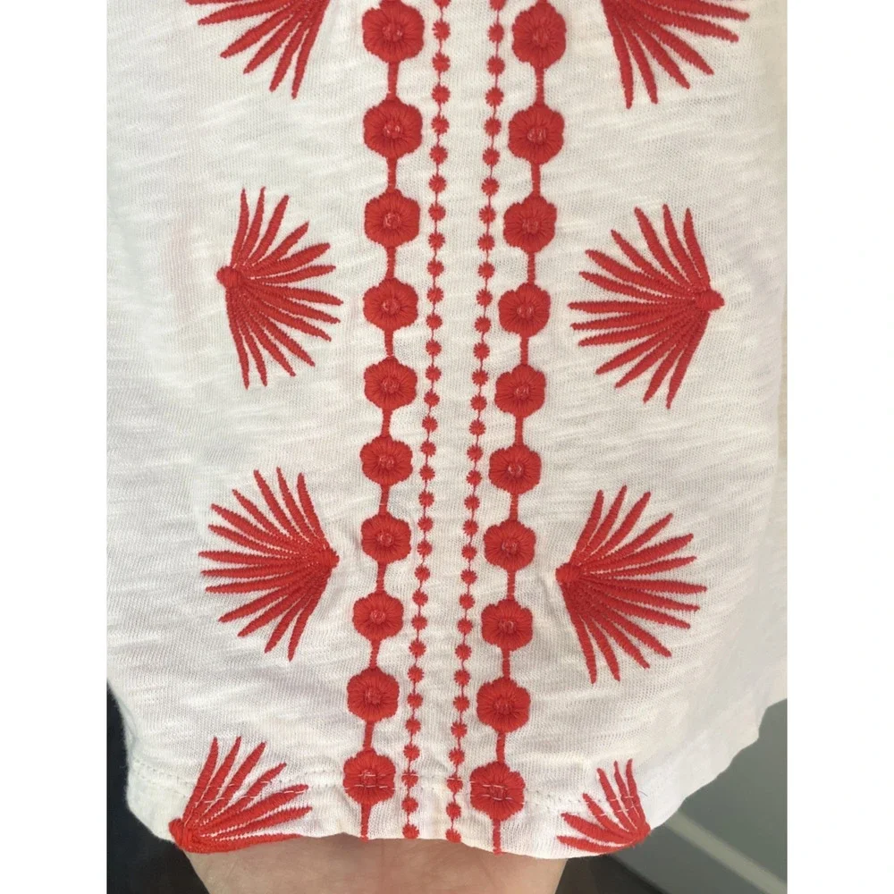 Talbots Women's Aztec Embroidered Short Sleeve Top Sz Petite 2XL 100% Cotton